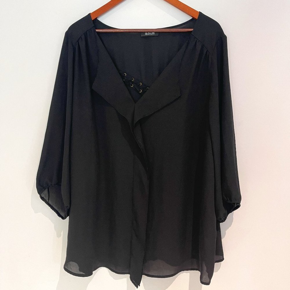 Addition Elle MBLM Women Black 3/4 Sleeve Logo Pullover Blouse Plus Size 1
